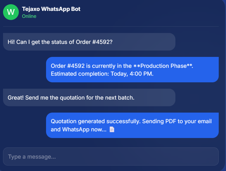 tejaxo_ live chatbot screen shot