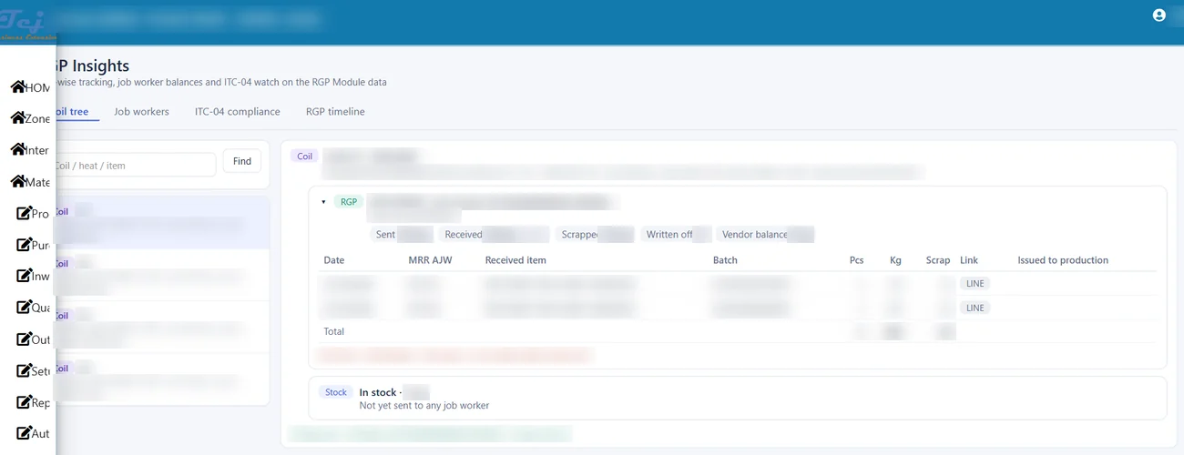 Tejaxo ERP RGP Insights coil tree screen