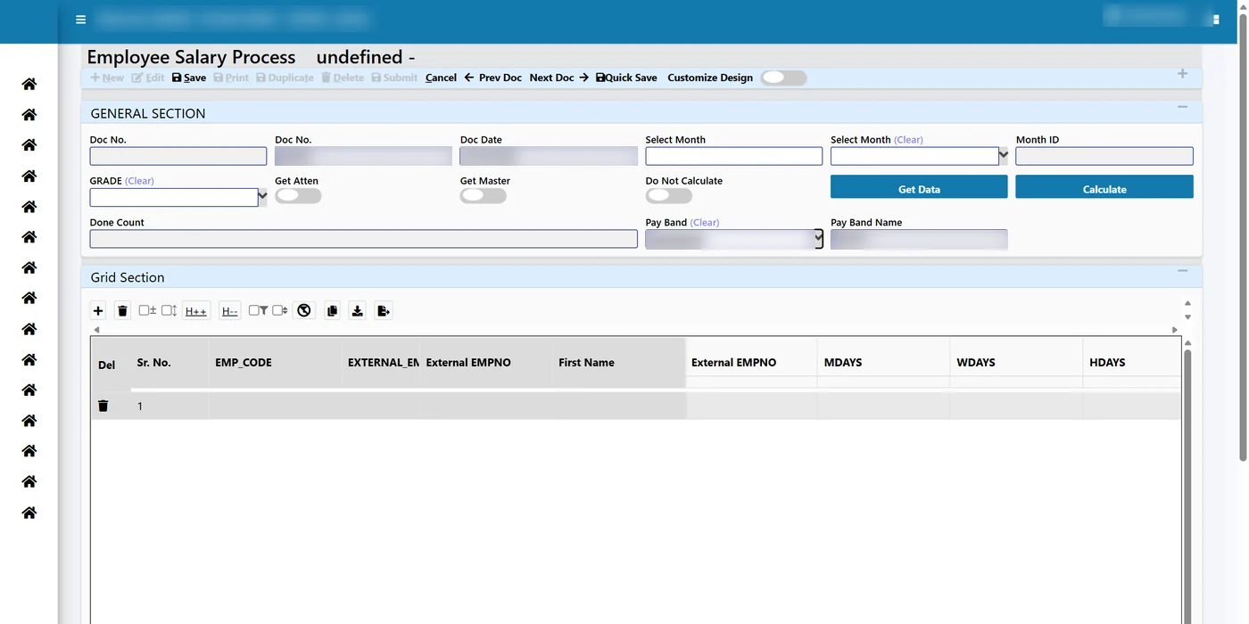 Tejaxo ERP employee salary process screen